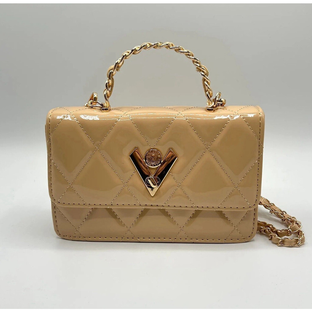 Valentino Orlandi Quilted V-Logo Bag•Gold chain Strap & Top Handle•NWT MSRP $349
